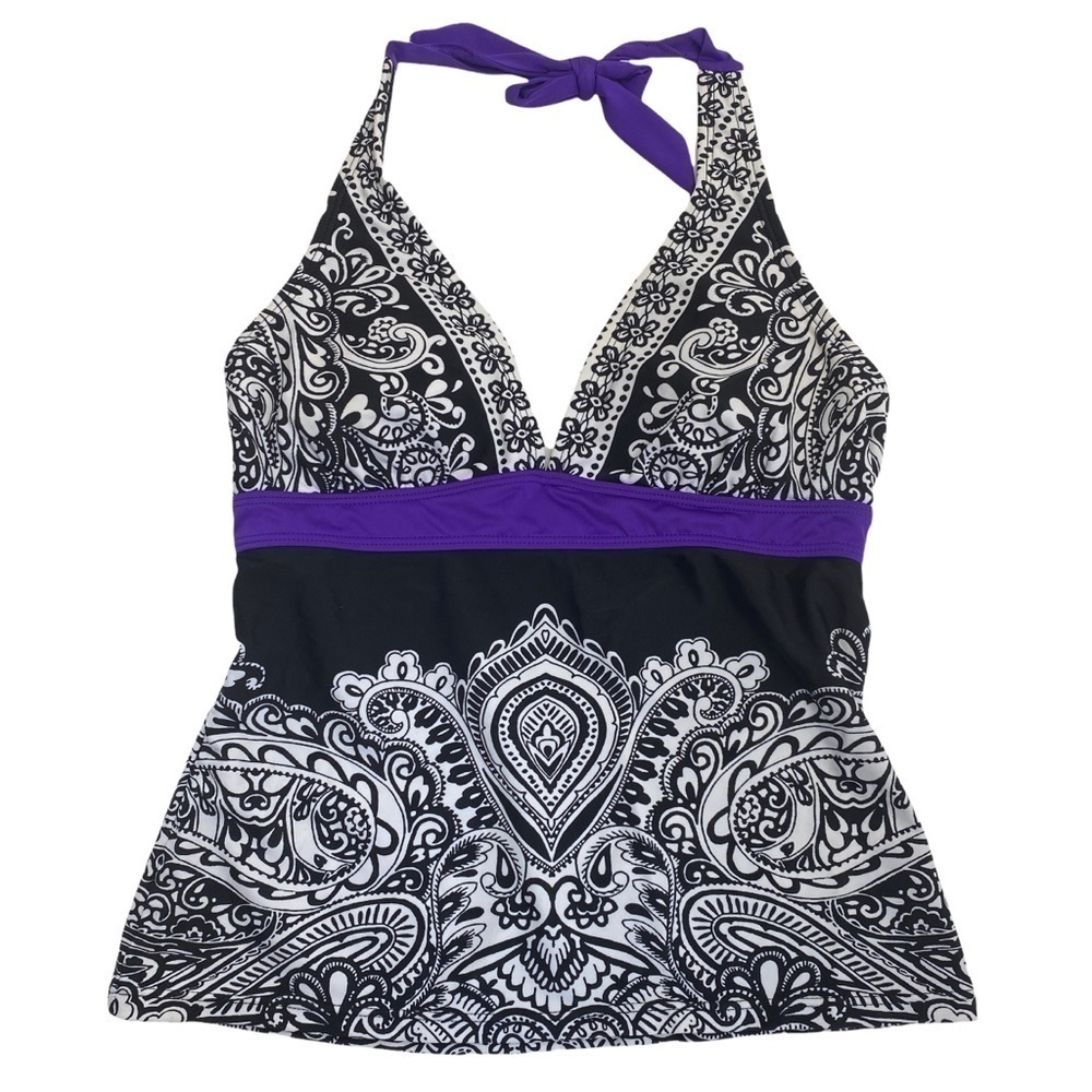ATHLETA Tankini XS Swim Top Black Purple